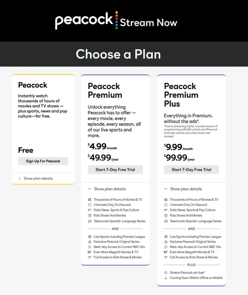 peacock tv pricing plan